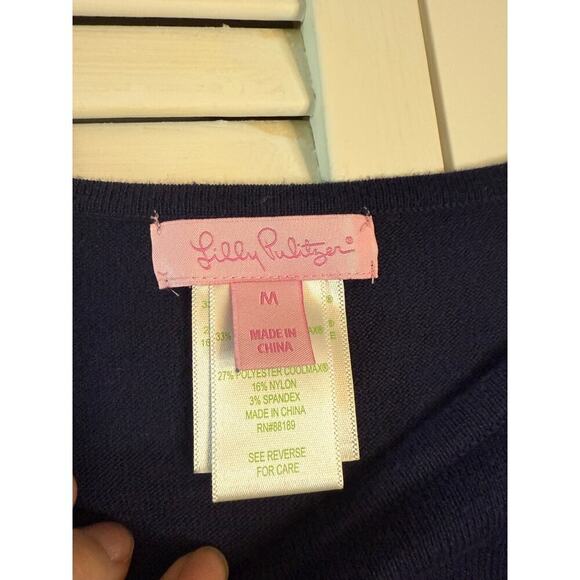 Lilly Pulitzer Navy Long Sleeve Ramona Fringe Hem Sweater Sz Med - Picture 4 of 6